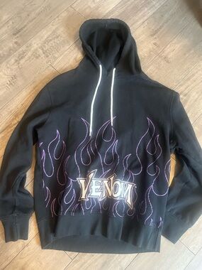 Marvel Venom Black Hoodie with Purple Flame Accents